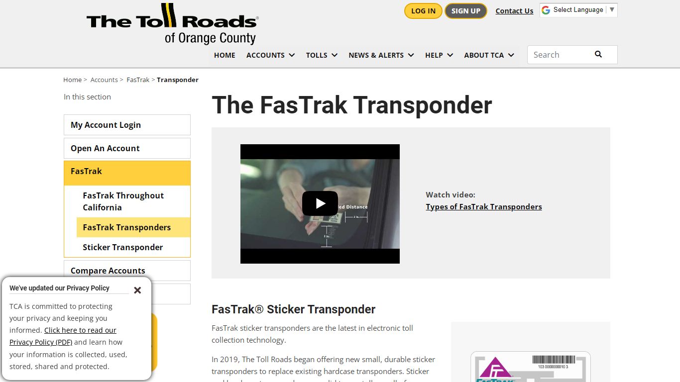FasTrak Transponders | The Toll Roads